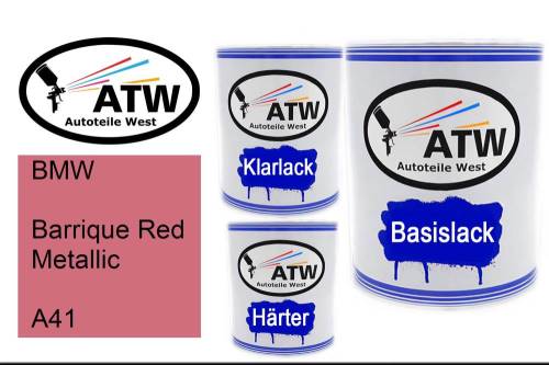 BMW, Barrique Red Metallic, A41: 1L Lackdose + 1L Klarlack + 500ml Härter - Set, von ATW Autoteile West.